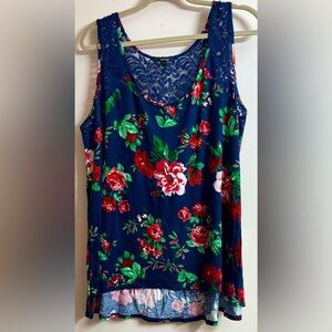 Ambiance Shirt Womens 2XL Blue Floral Sleeveless Scoop Neck Racerback Tank Top